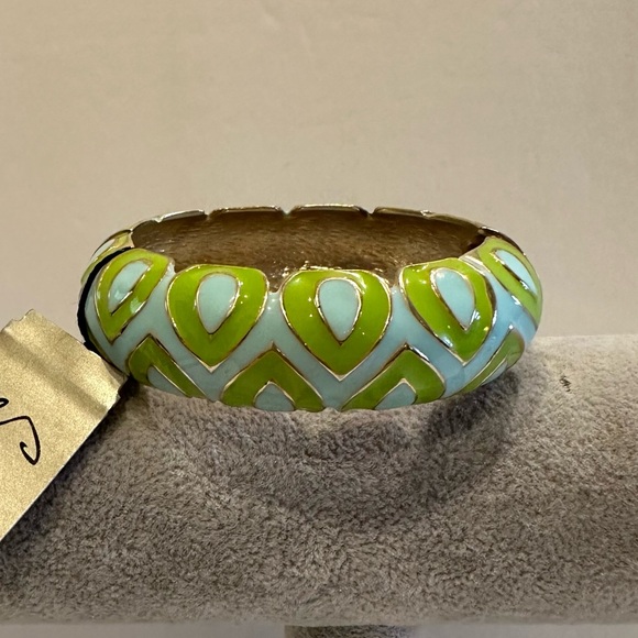 NWT Sequin by Nordstrom Clamper Bangle Bracelet-blue & green geometric design - Picture 2 of 13